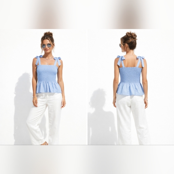Nwt J. Crew Smocked Tie-Shoulder Tank Top Light Blue Cotton Poplin Plus Size - Picture 10 of 10
